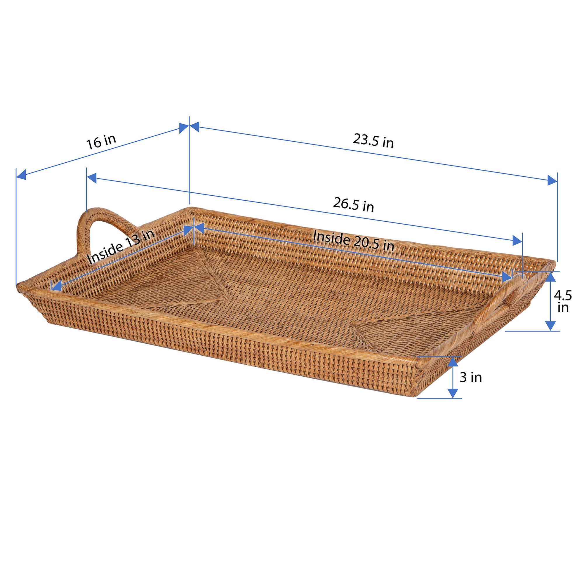 La Jolla Rattan Decorative Serving Tray with Ear Handles for Breakfast & Dinner, Ottoman Tray