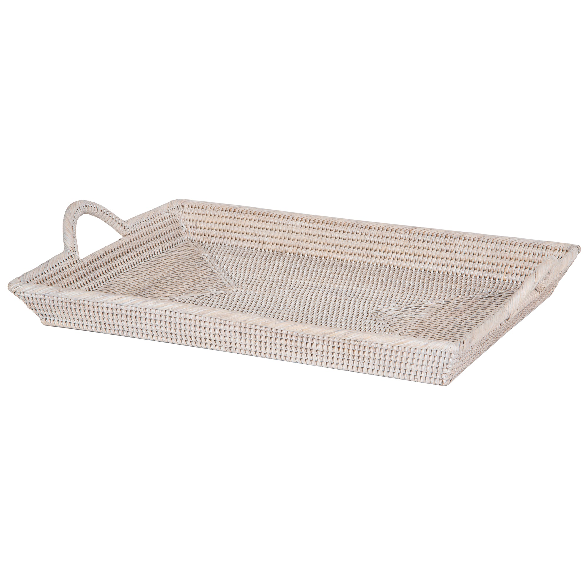 La Jolla Rattan Decorative Serving Tray with Ear Handles for Breakfast & Dinner, Ottoman Tray