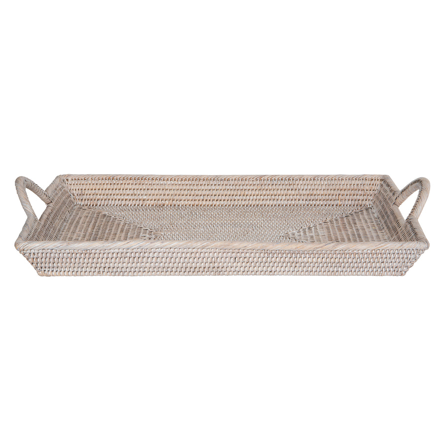 La Jolla Rattan Decorative Serving Tray with Ear Handles for Breakfast & Dinner, Ottoman Tray