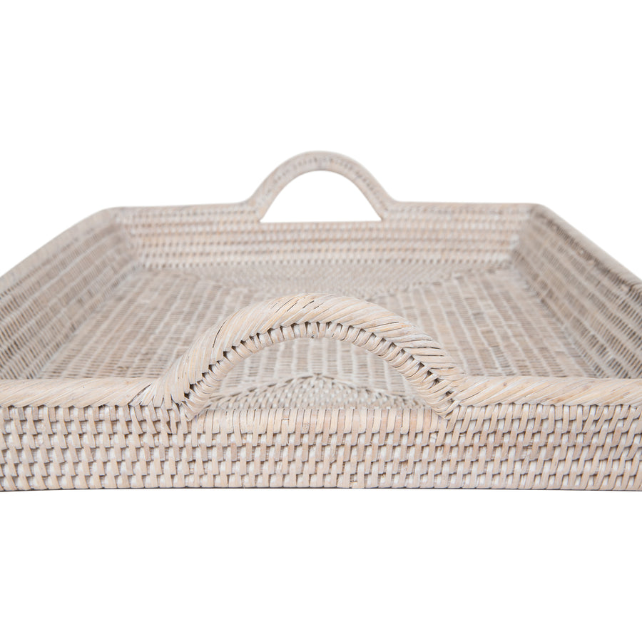 La Jolla Rattan Decorative Serving Tray with Ear Handles for Breakfast & Dinner, Ottoman Tray