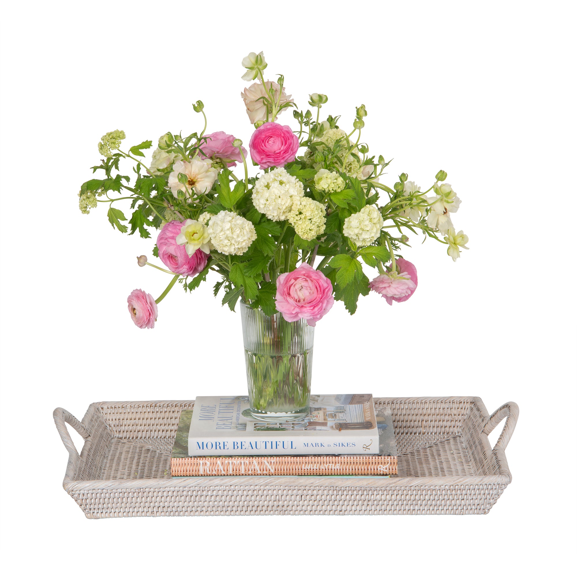 La Jolla Rattan Decorative Serving Tray with Ear Handles for Breakfast & Dinner, Ottoman Tray