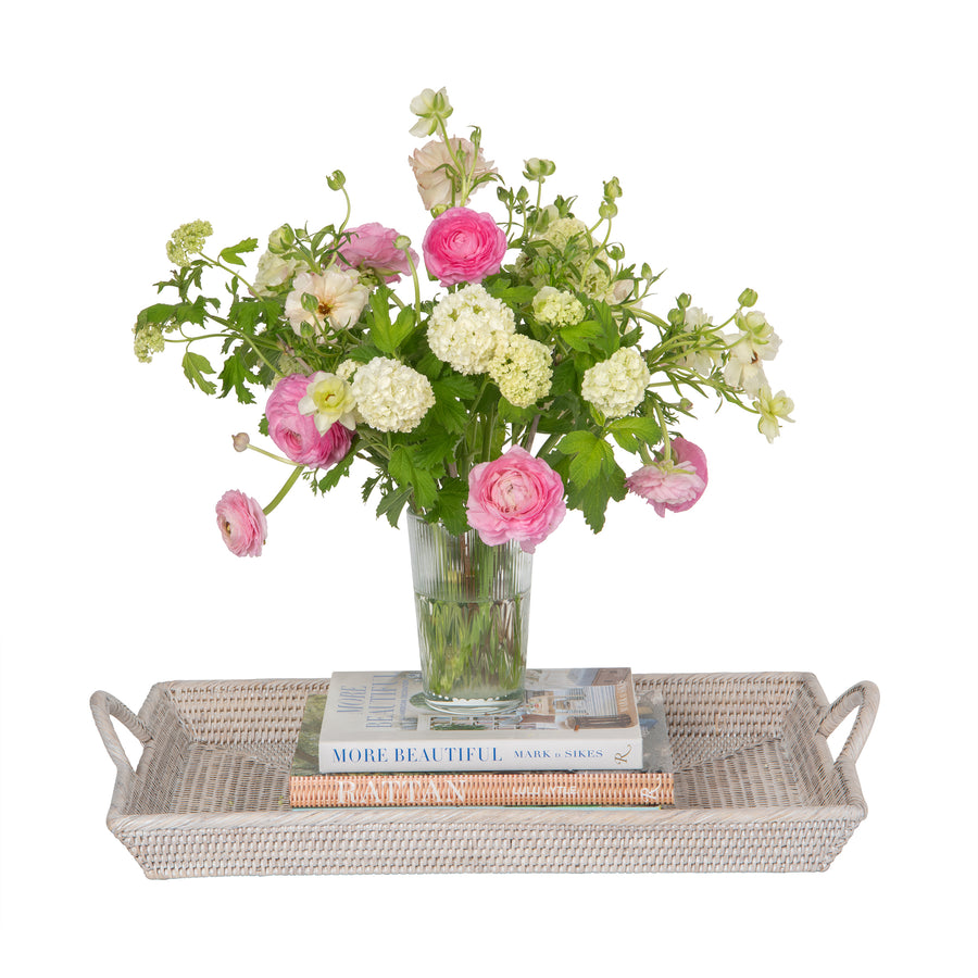 La Jolla Rattan Decorative Serving Tray with Ear Handles for Breakfast & Dinner, Ottoman Tray