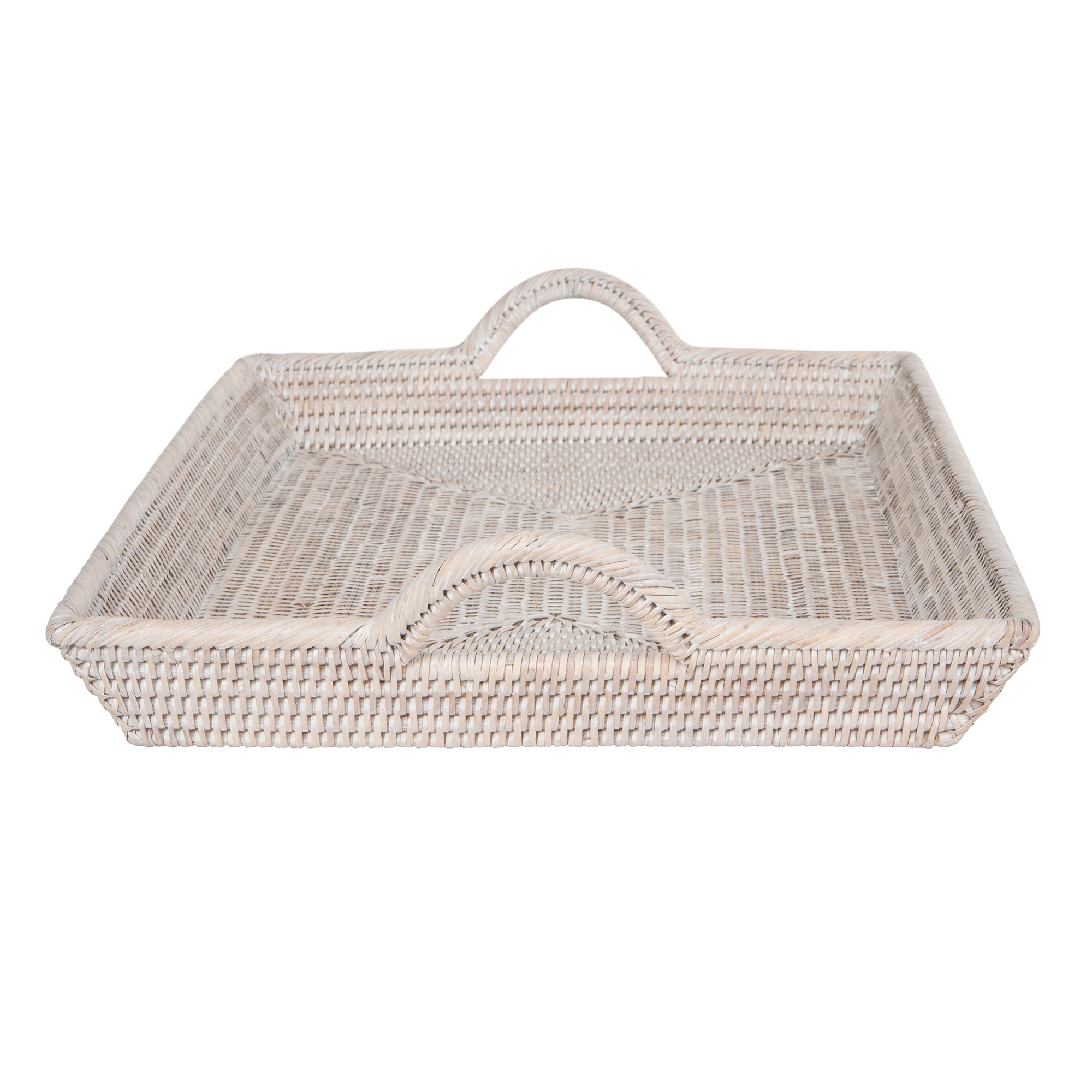 La Jolla Rattan Decorative Serving Tray with Ear Handles for Breakfast & Dinner, Ottoman Tray