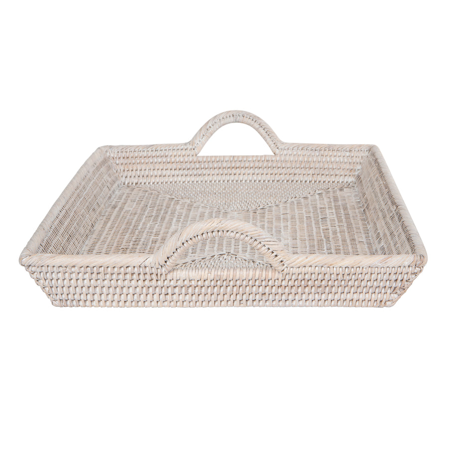 La Jolla Rattan Decorative Serving Tray with Ear Handles for Breakfast & Dinner, Ottoman Tray