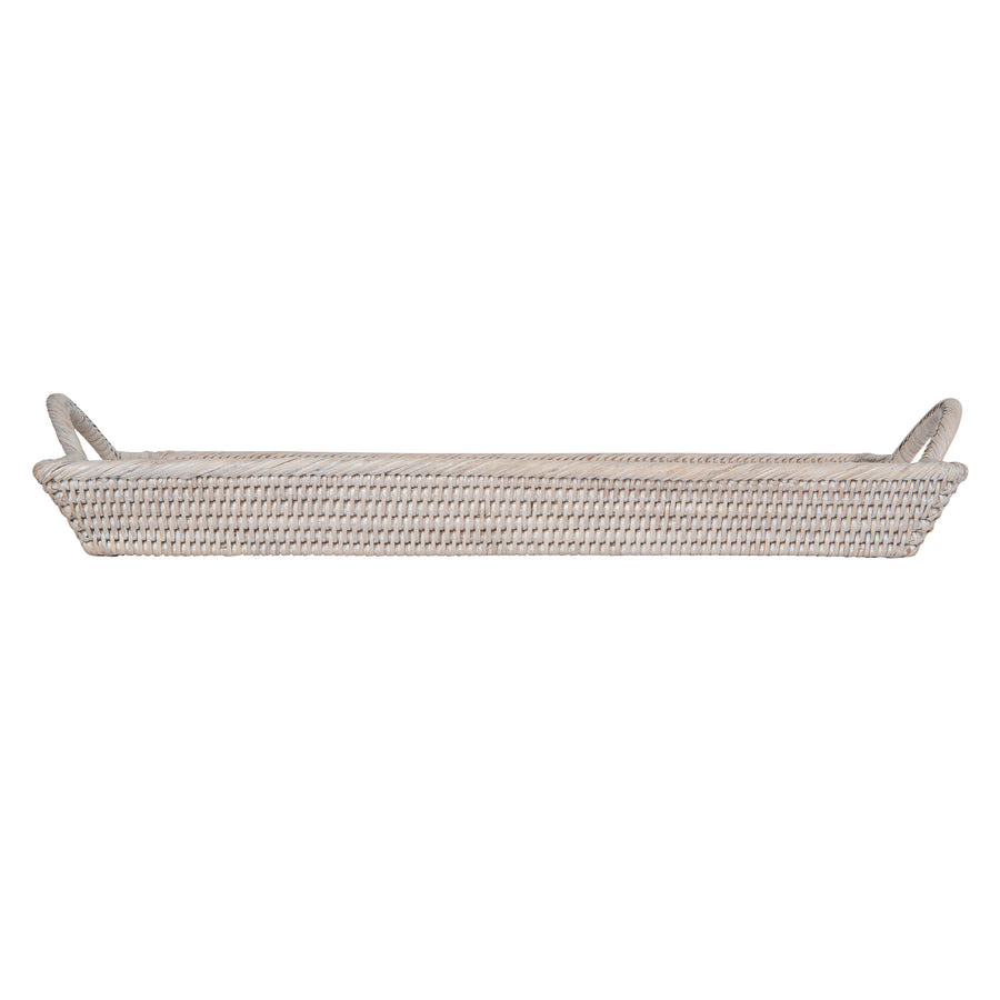 La Jolla Rattan Decorative Serving Tray with Ear Handles for Breakfast & Dinner, Ottoman Tray