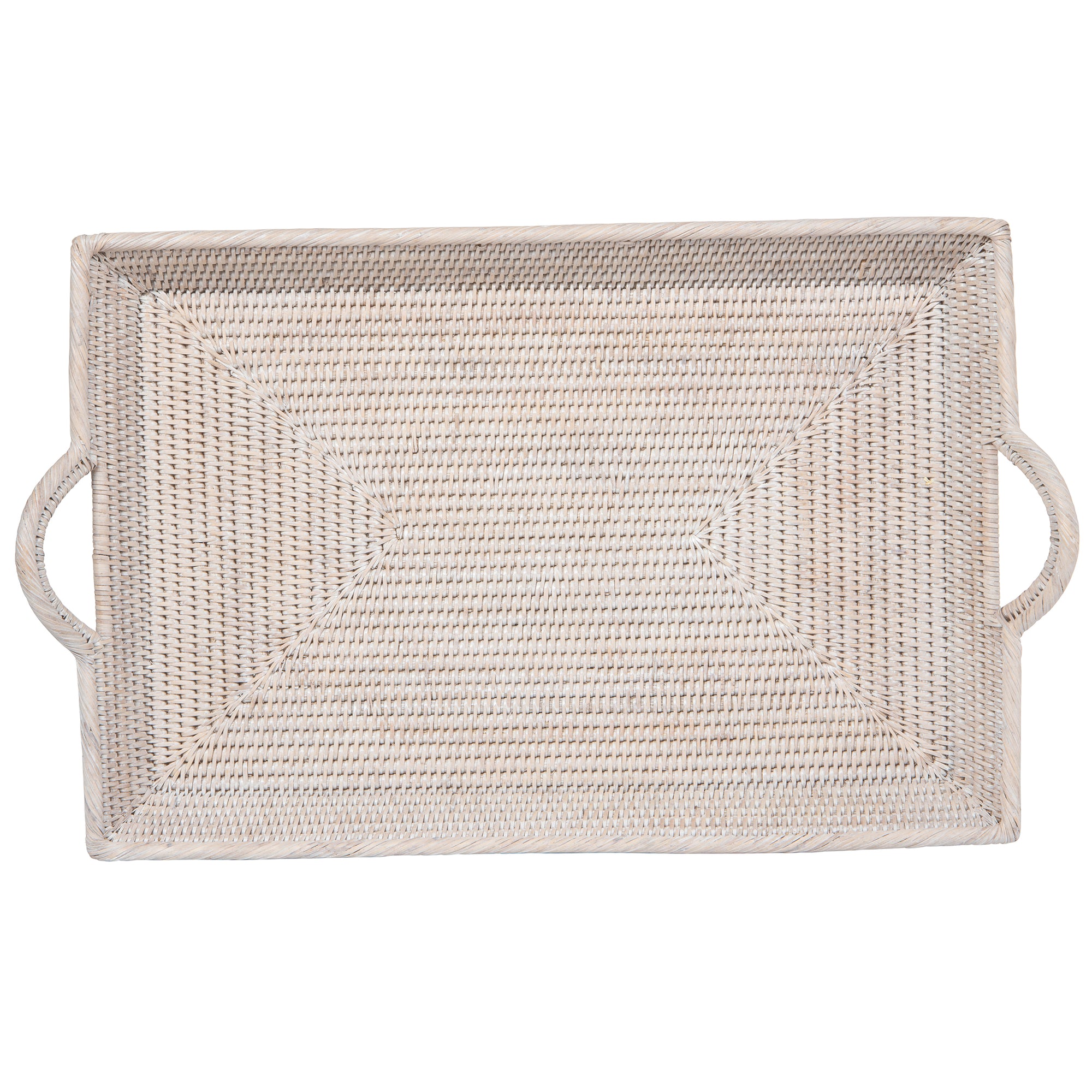 La Jolla Rattan Decorative Serving Tray with Ear Handles for Breakfast & Dinner, Ottoman Tray