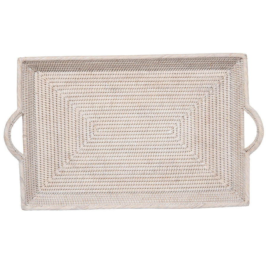 La Jolla Rattan Decorative Serving Tray with Ear Handles for Breakfast & Dinner, Ottoman Tray