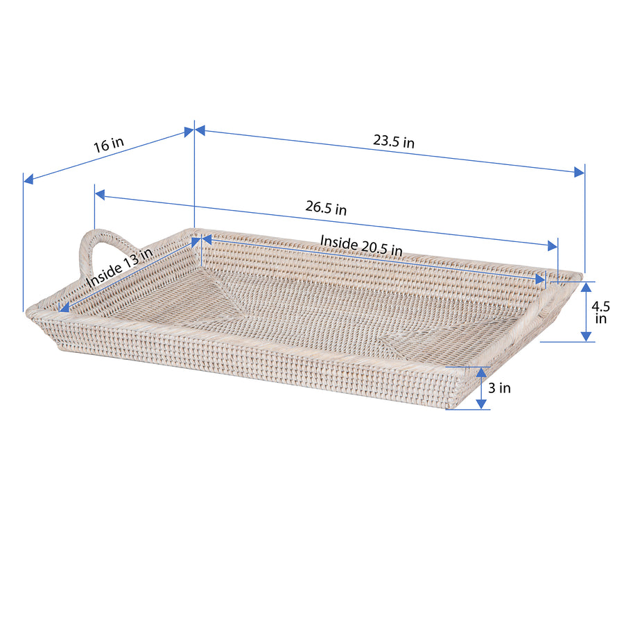 La Jolla Rattan Decorative Serving Tray with Ear Handles for Breakfast & Dinner, Ottoman Tray