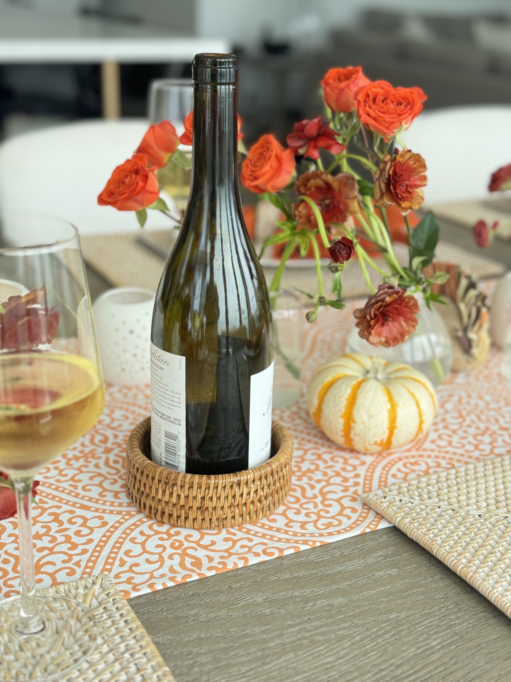 La Jolla Rattan Wine Bottle Holder & Coaster