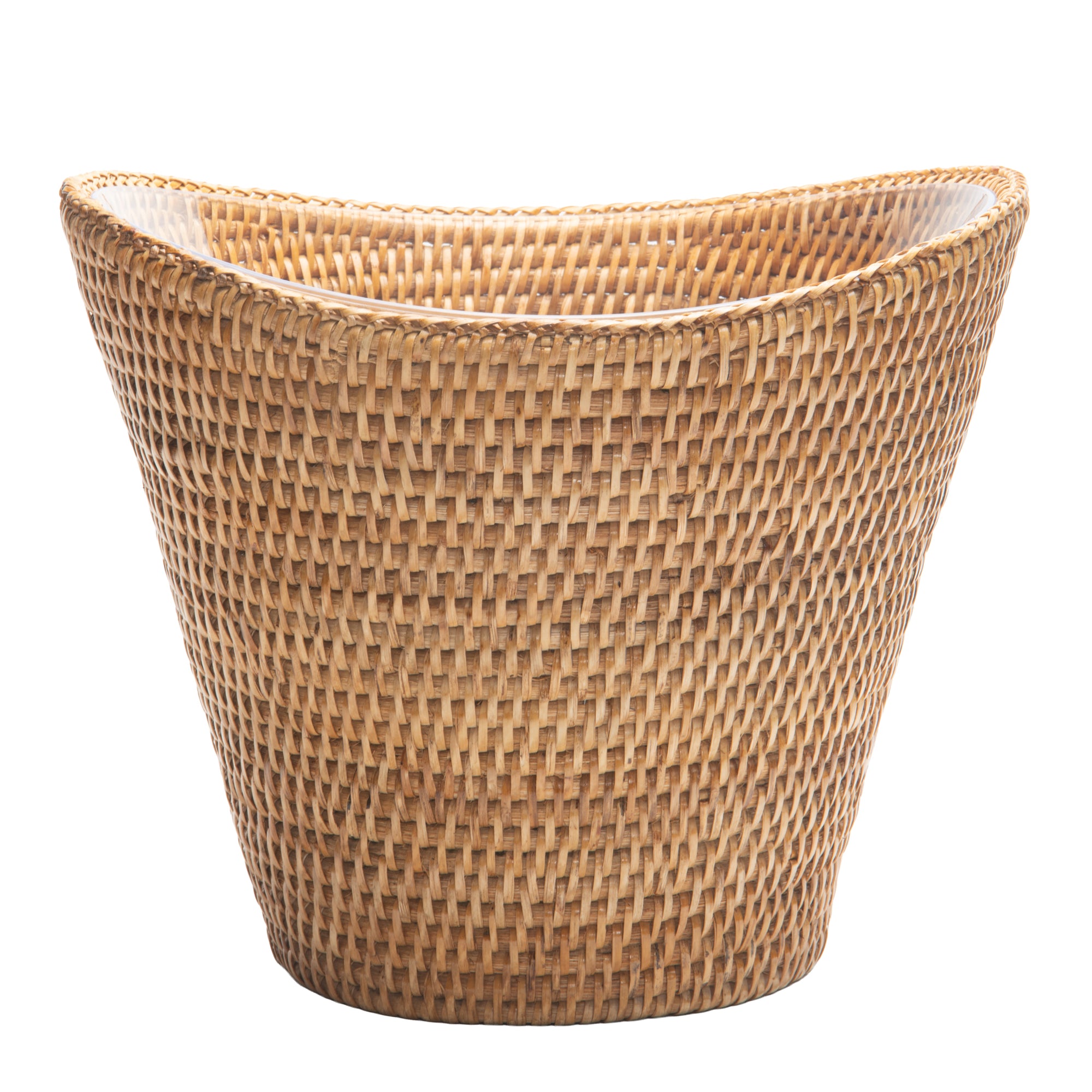 La Jolla Round Acrylic Wine & Beer Chiller in Rattan Basket, Honey-Brown