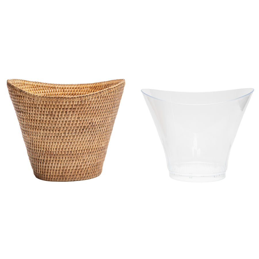 La Jolla Round Acrylic Wine & Beer Chiller in Rattan Basket, Honey-Brown