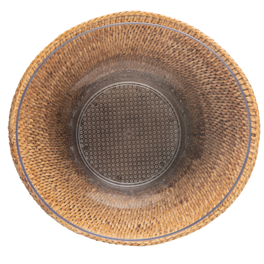 La Jolla Round Acrylic Wine & Beer Chiller in Rattan Basket, Honey-Brown