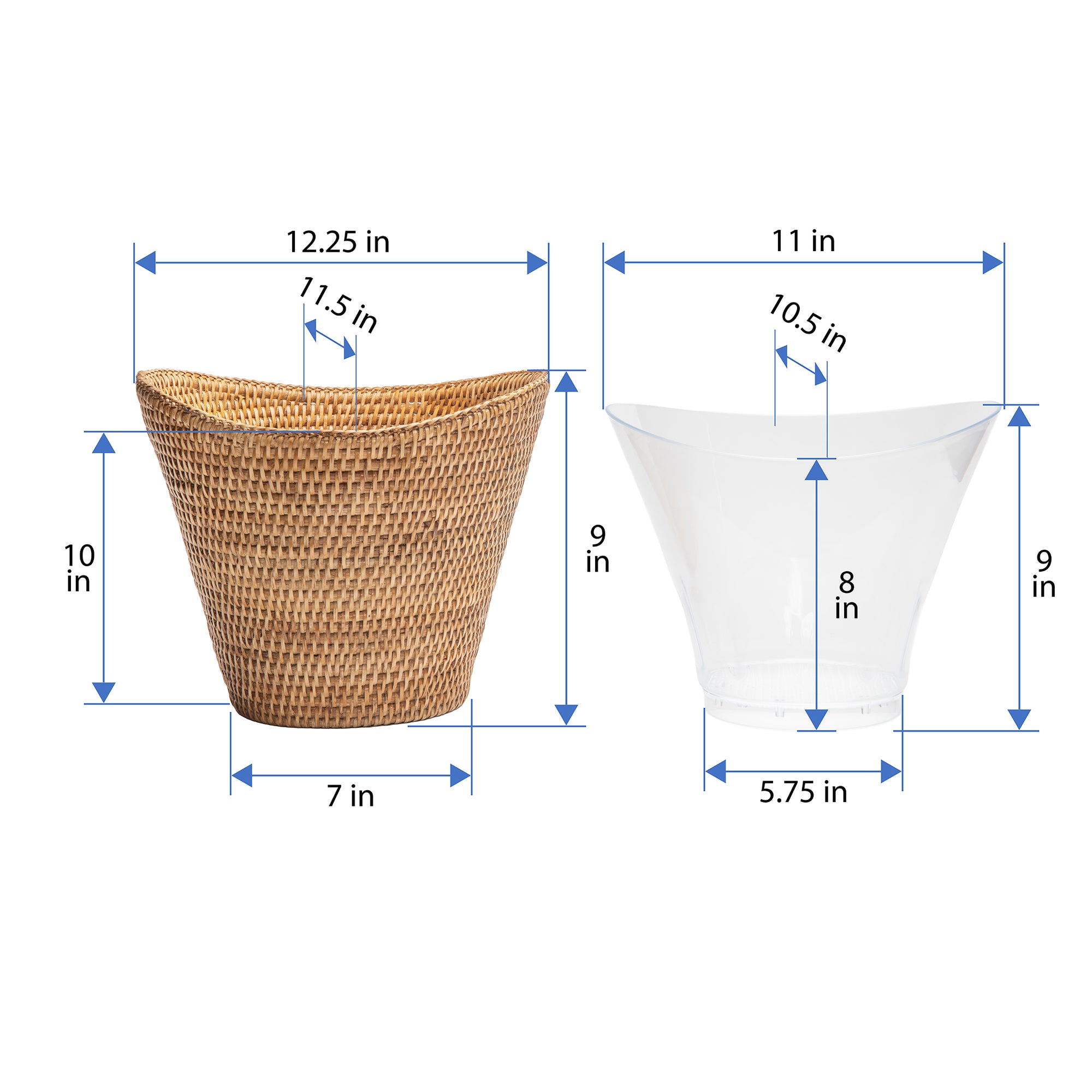 La Jolla Round Acrylic Wine & Beer Chiller in Rattan Basket, Honey-Brown