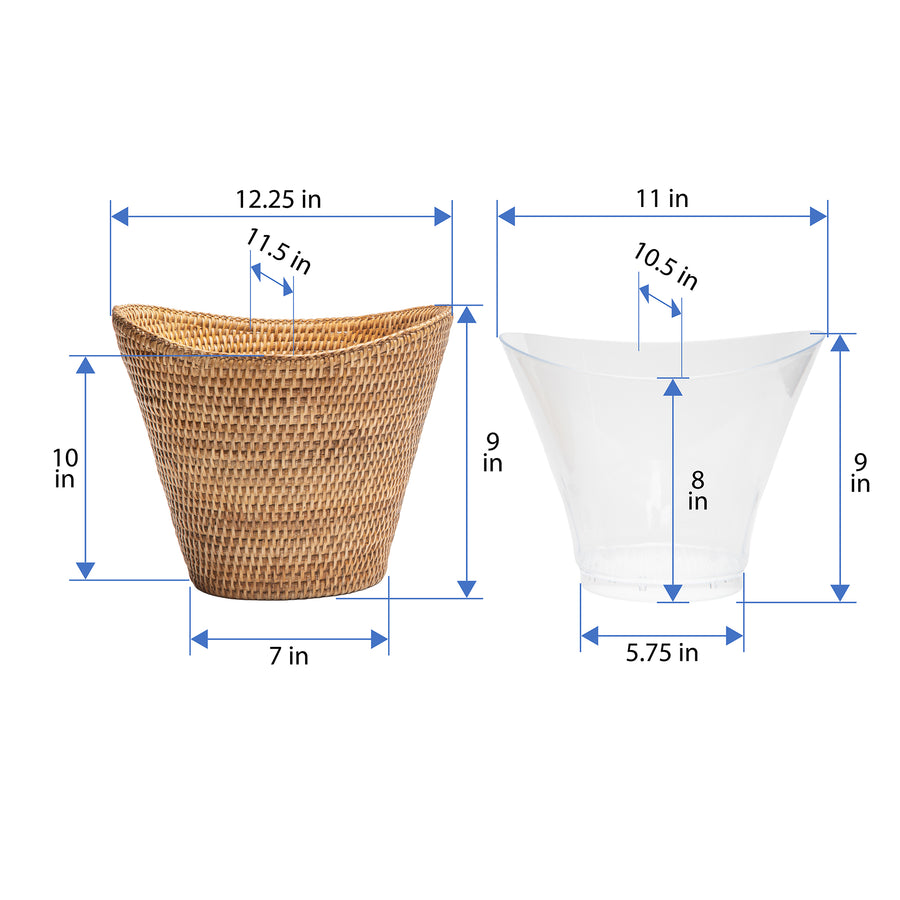 La Jolla Round Acrylic Wine & Beer Chiller in Rattan Basket, Honey-Brown