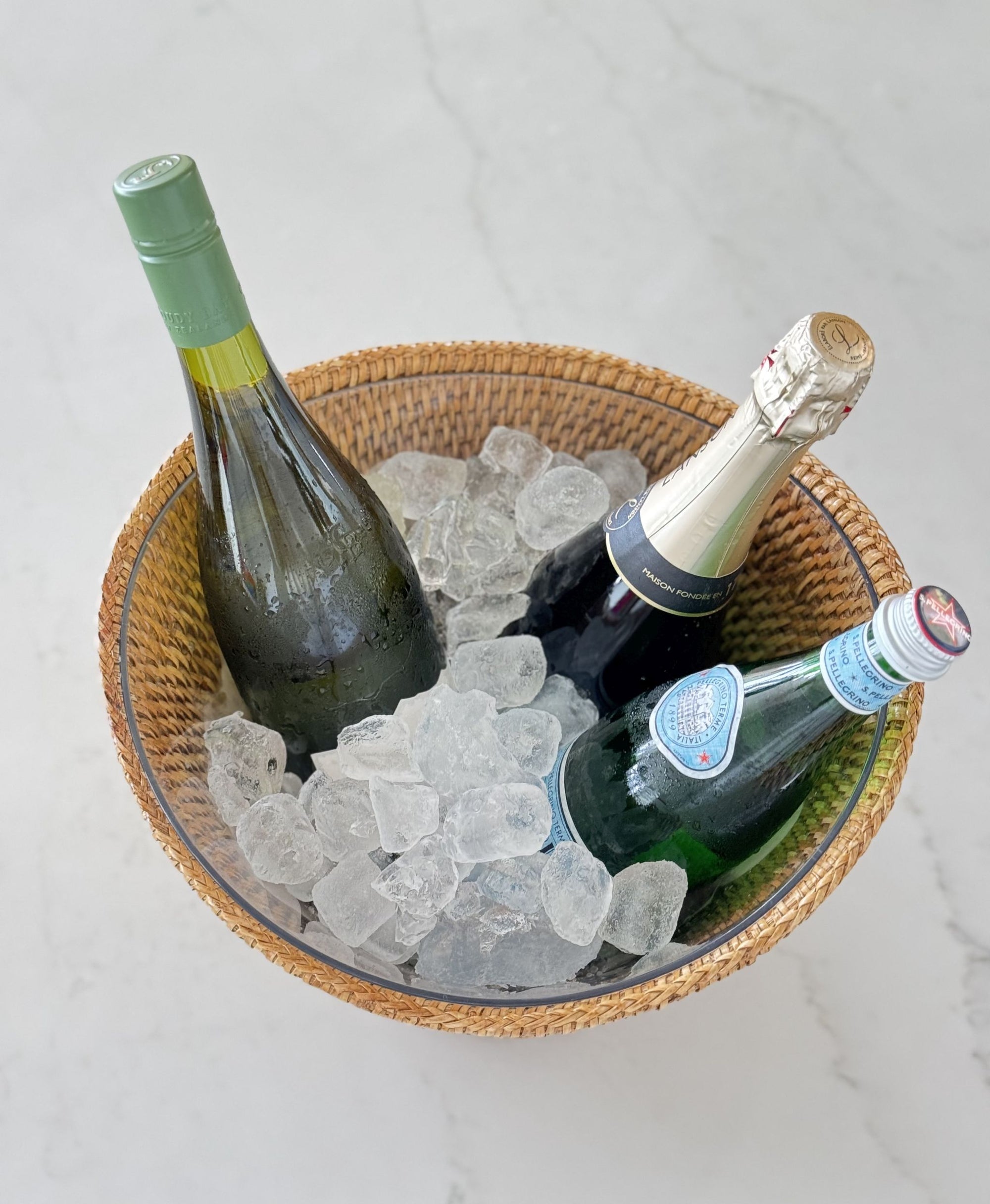 La Jolla Round Acrylic Wine & Beer Chiller in Rattan Basket, Honey-Brown