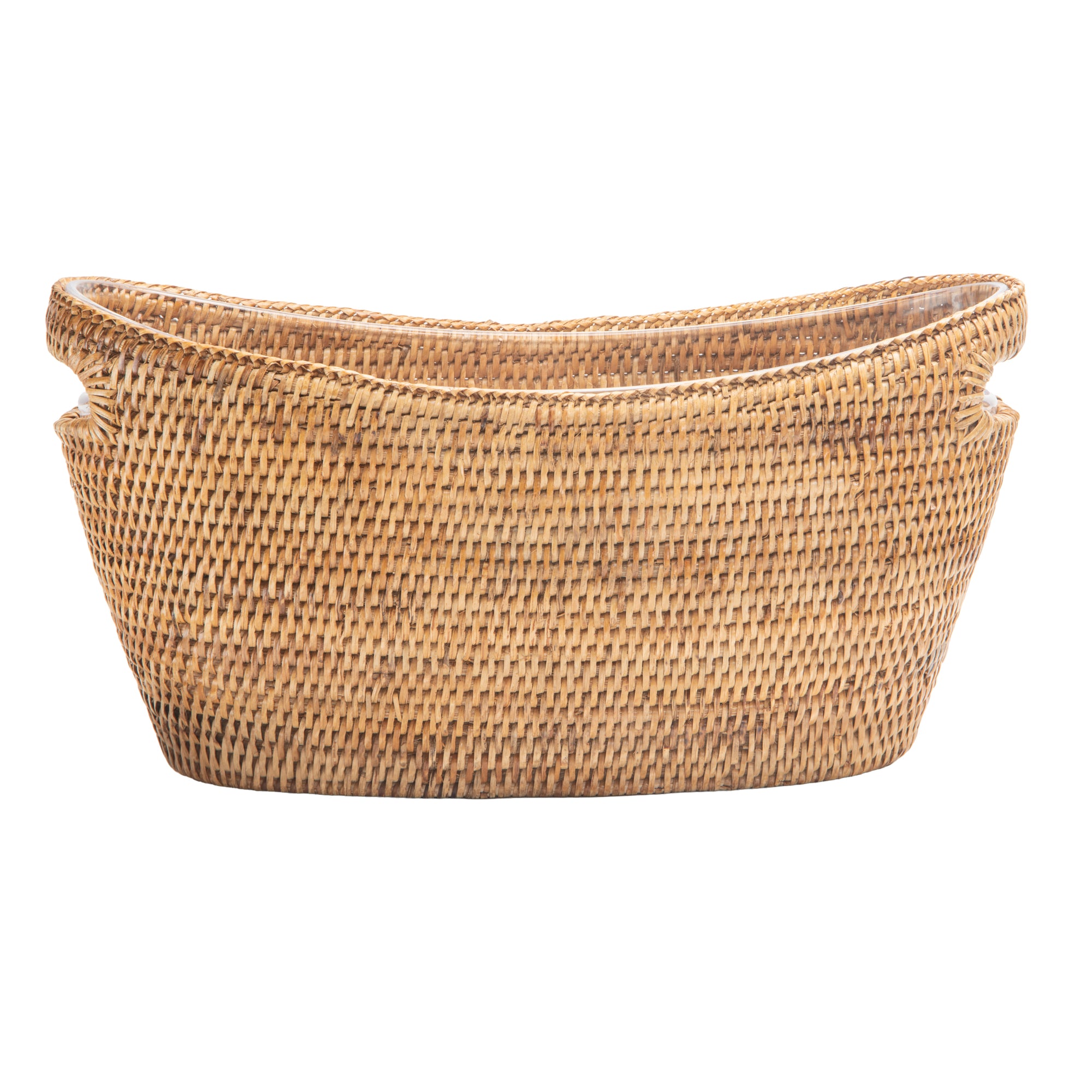 La Jolla Oblong Acrylic BBQ Beer and Softdrink Bucket in Rattan Basket, Honey-Brown