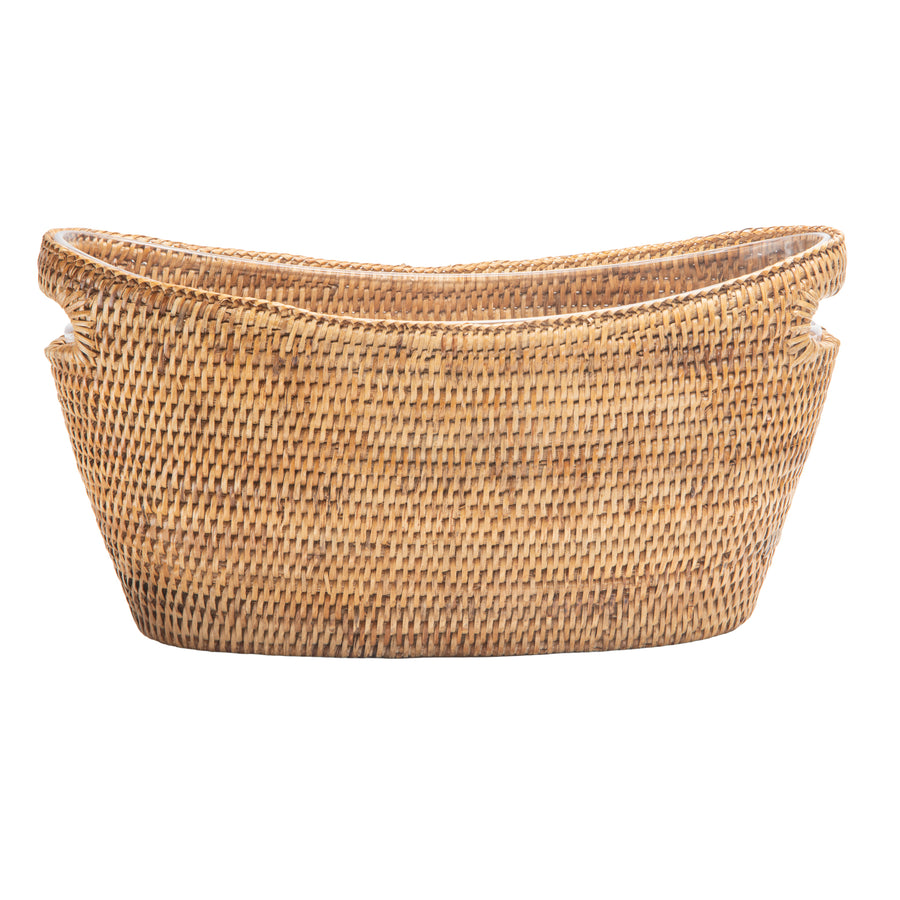 La Jolla Oblong Acrylic BBQ Beer and Softdrink Bucket in Rattan Basket, Honey-Brown