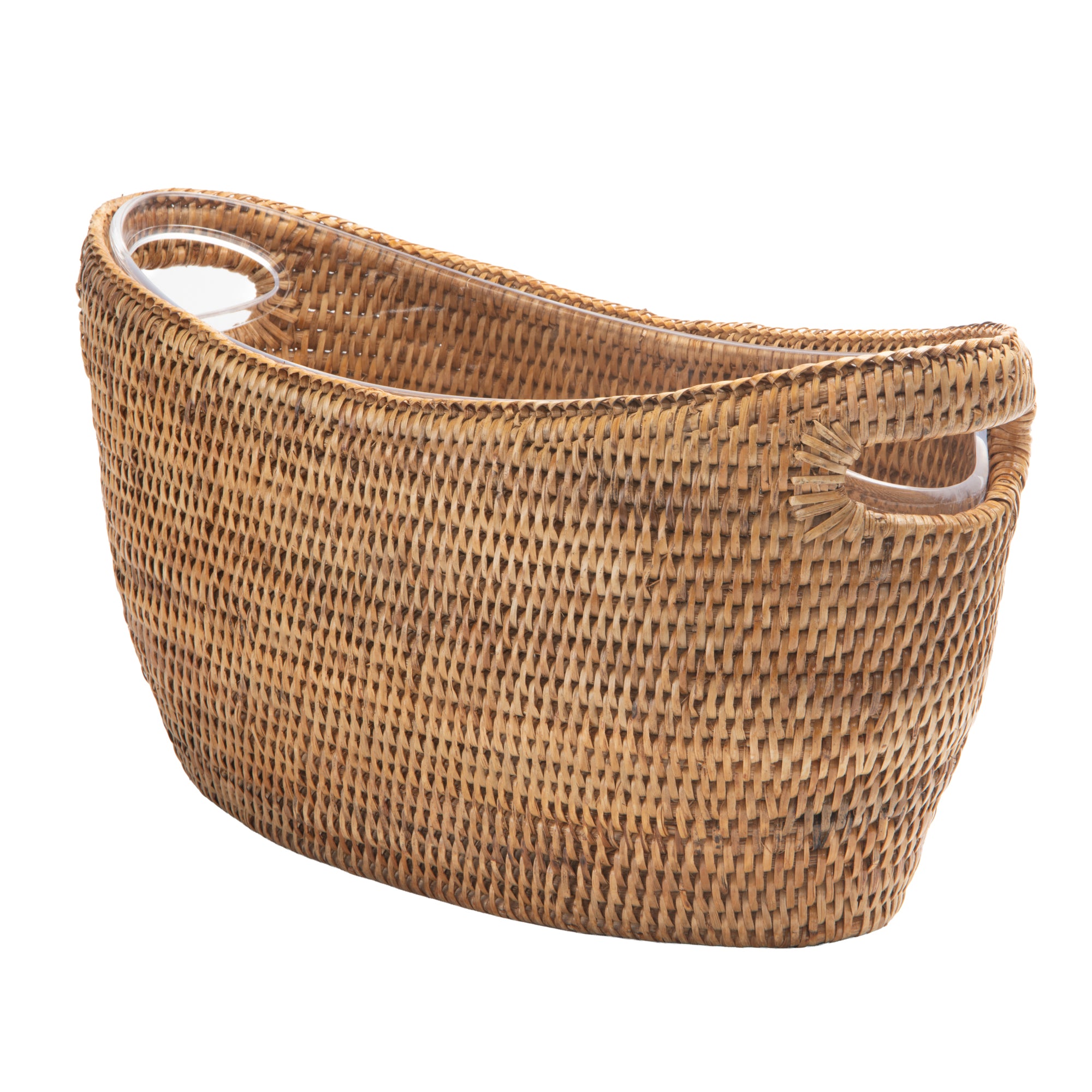 La Jolla Oblong Acrylic BBQ Beer and Softdrink Bucket in Rattan Basket, Honey-Brown