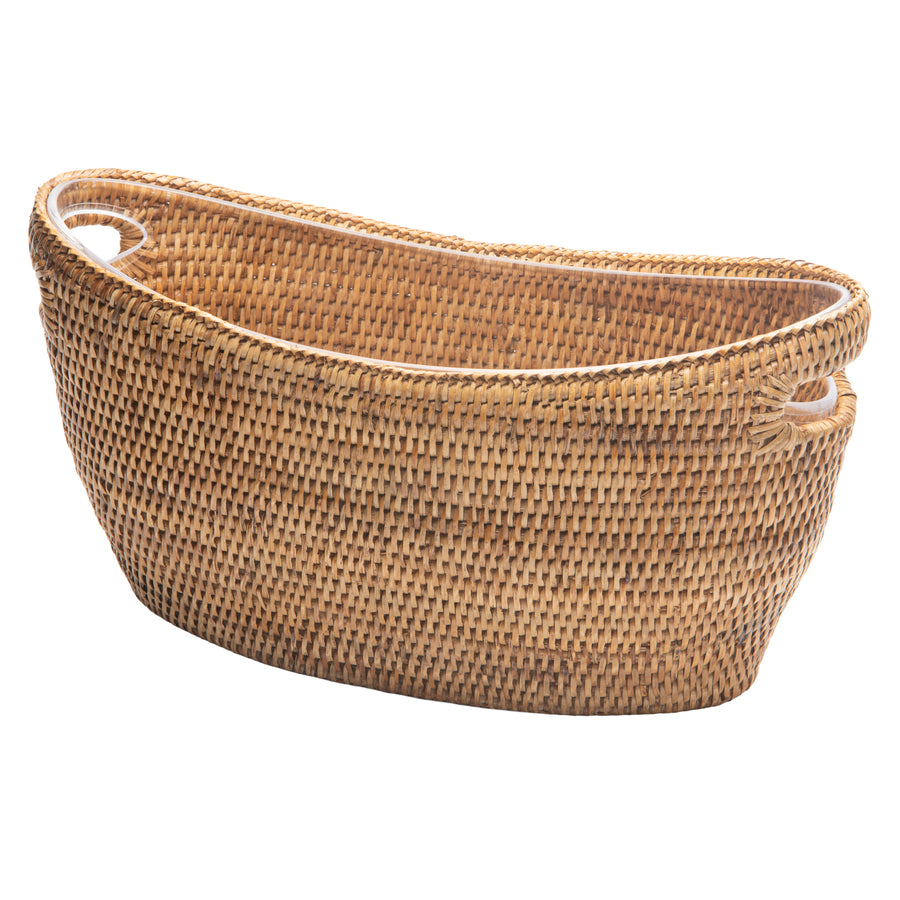 La Jolla Oblong Acrylic BBQ Beer and Softdrink Bucket in Rattan Basket, Honey-Brown