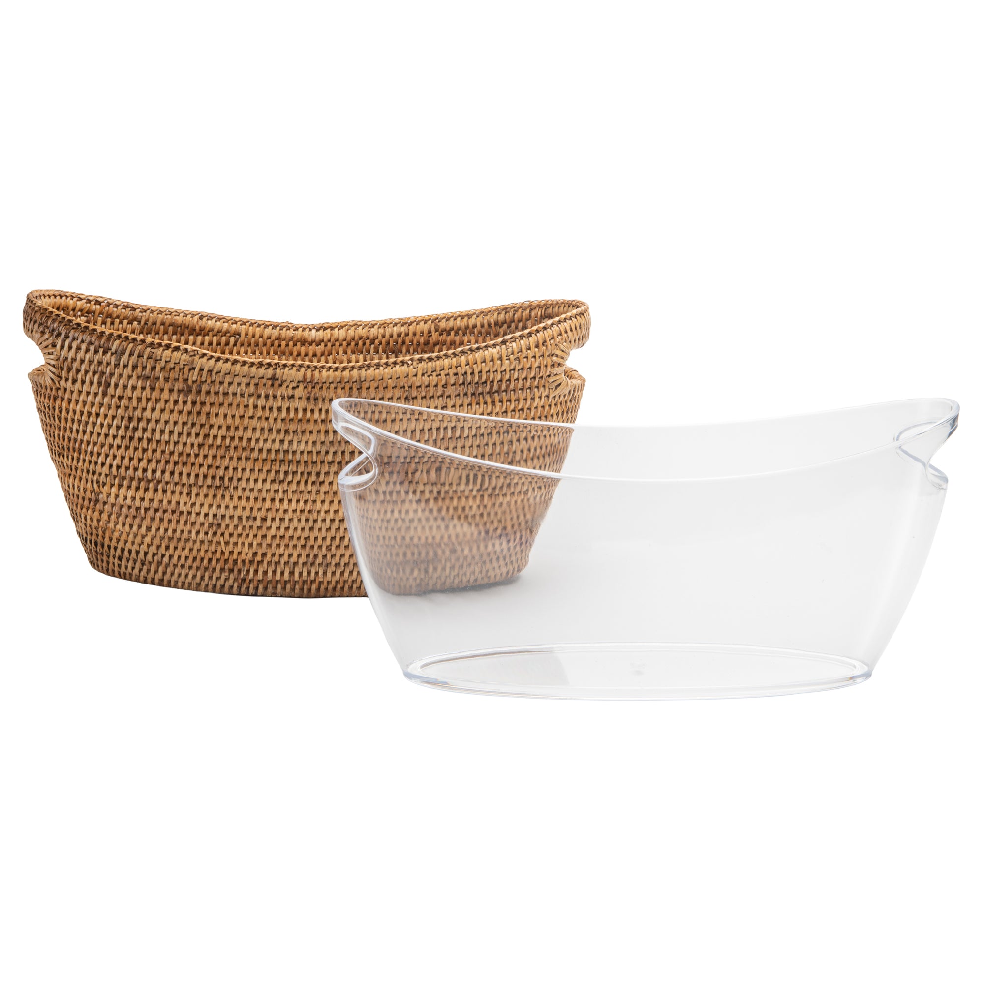 La Jolla Oblong Acrylic BBQ Beer and Softdrink Bucket in Rattan Basket, Honey-Brown