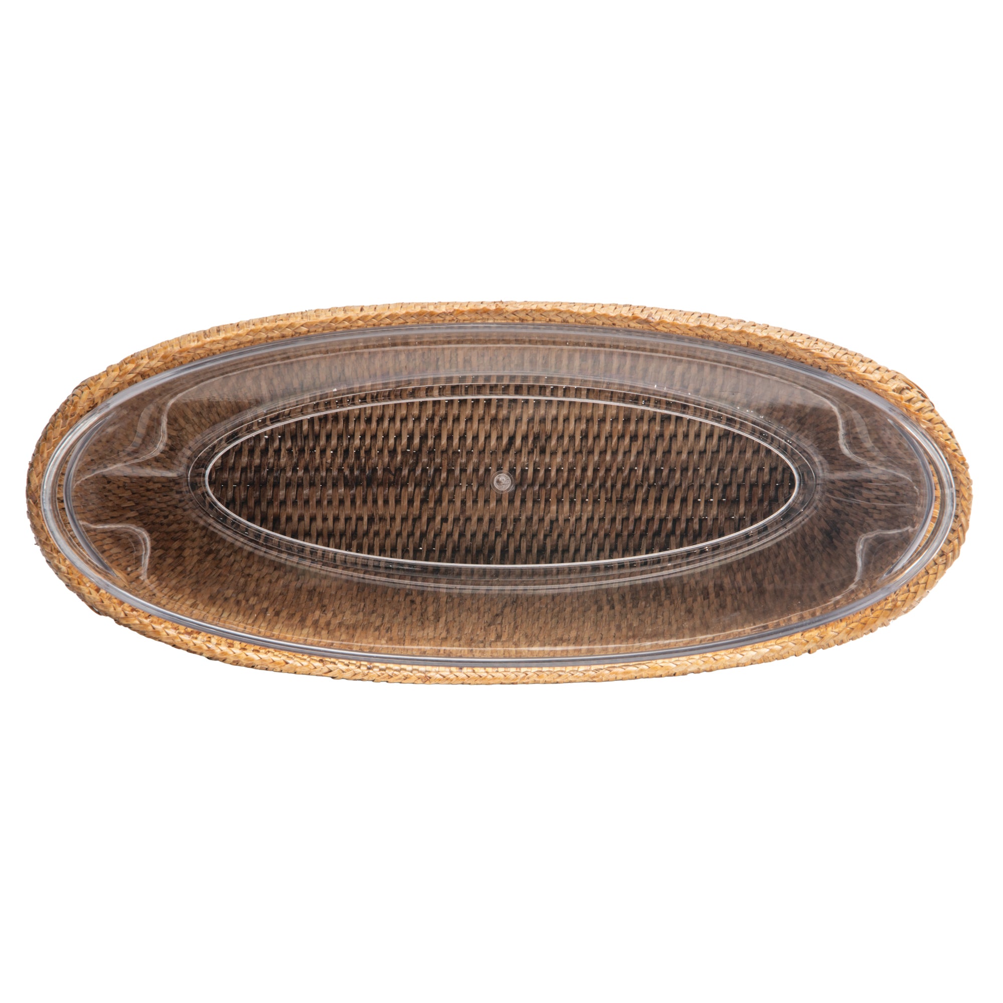 La Jolla Oblong Acrylic BBQ Beer and Softdrink Bucket in Rattan Basket, Honey-Brown