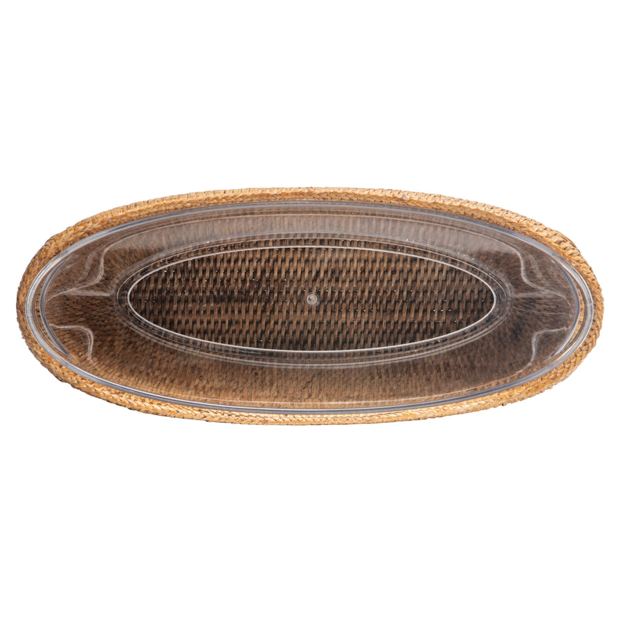 La Jolla Oblong Acrylic BBQ Beer and Softdrink Bucket in Rattan Basket, Honey-Brown