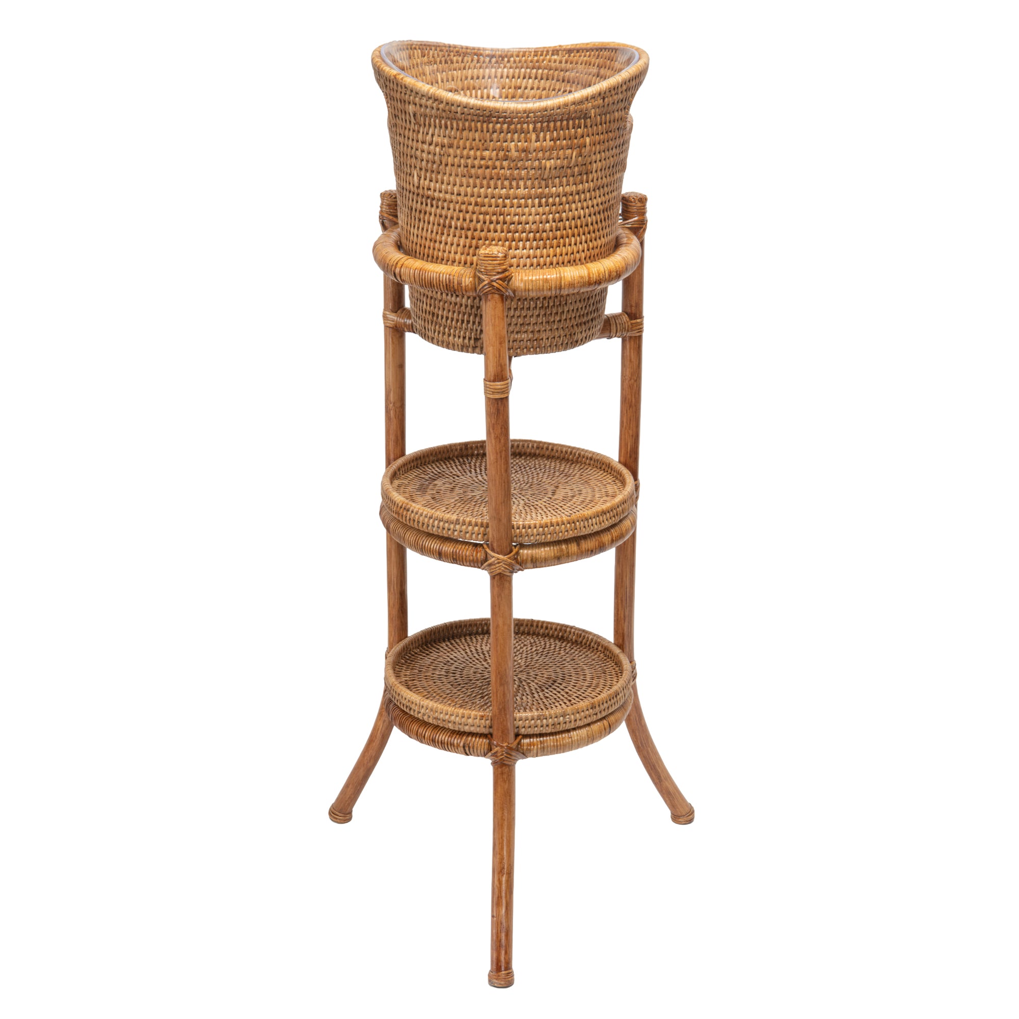 La Jolla Acrylic Champagne Bucket in Rattan Basket with with Stand, Honey-Brown