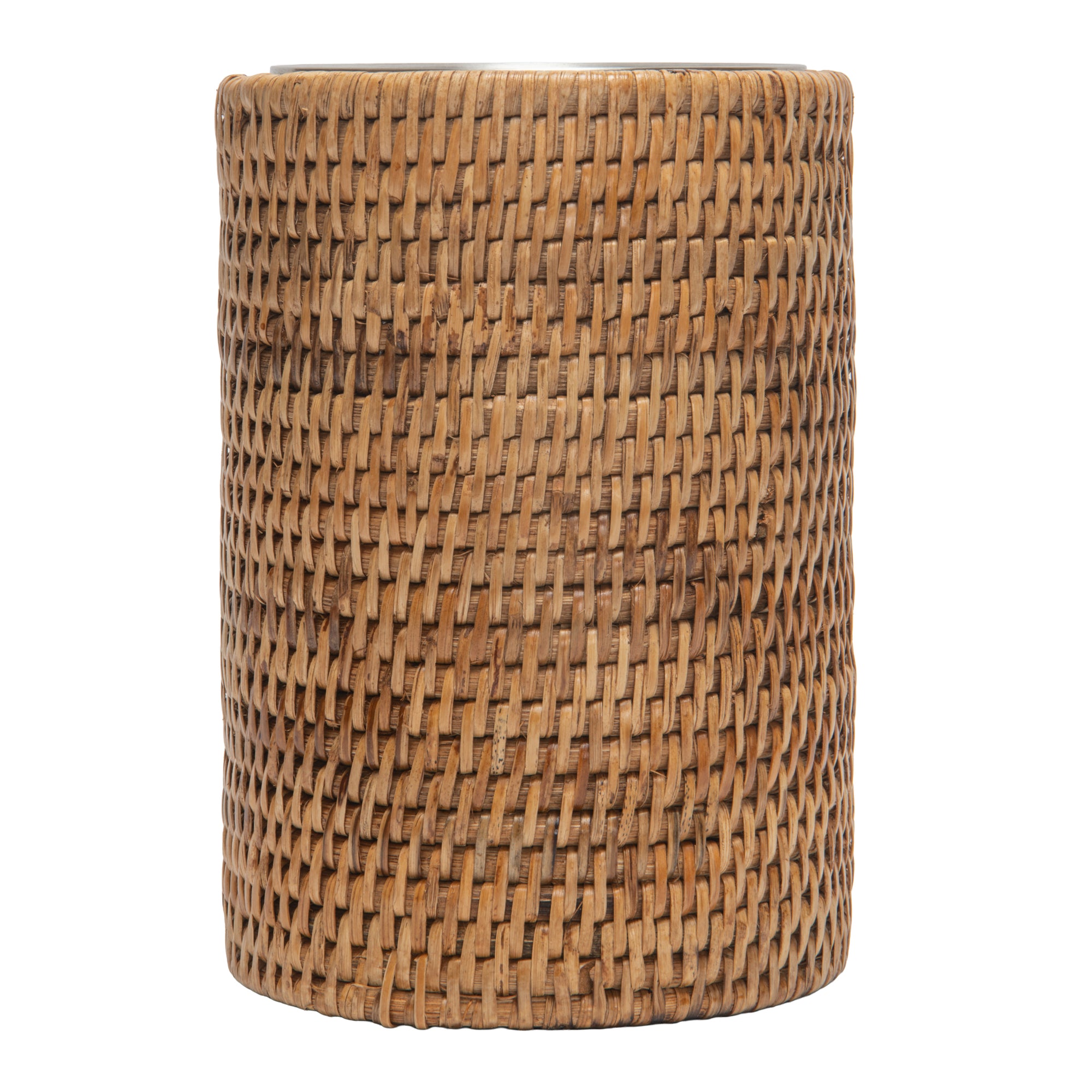 La Jolla Double-Wall Stainless Steel Single Bottle  Cooler in Rattan Sleeve, Honey-Brown
