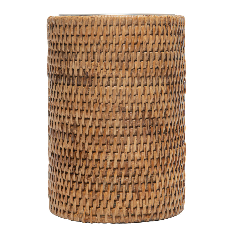 La Jolla Double-Wall Stainless Steel Single Bottle  Cooler in Rattan Sleeve, Honey-Brown