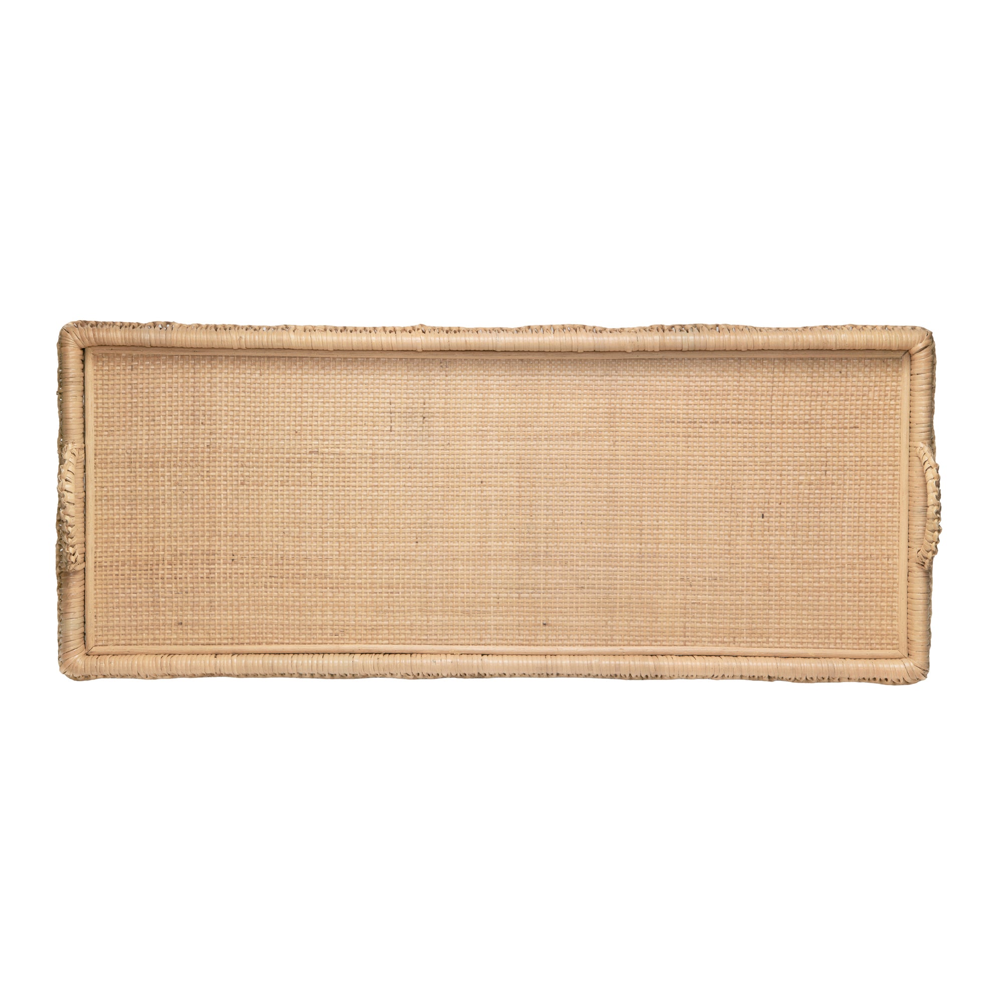 Extra Long Rattan Knotted Serving and Centerpiece Table Tray with Handles, Natural