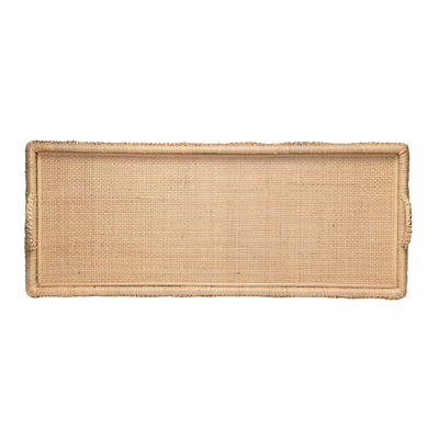 Extra Long Rattan Knotted Serving and Centerpiece Table Tray with Handles, Natural