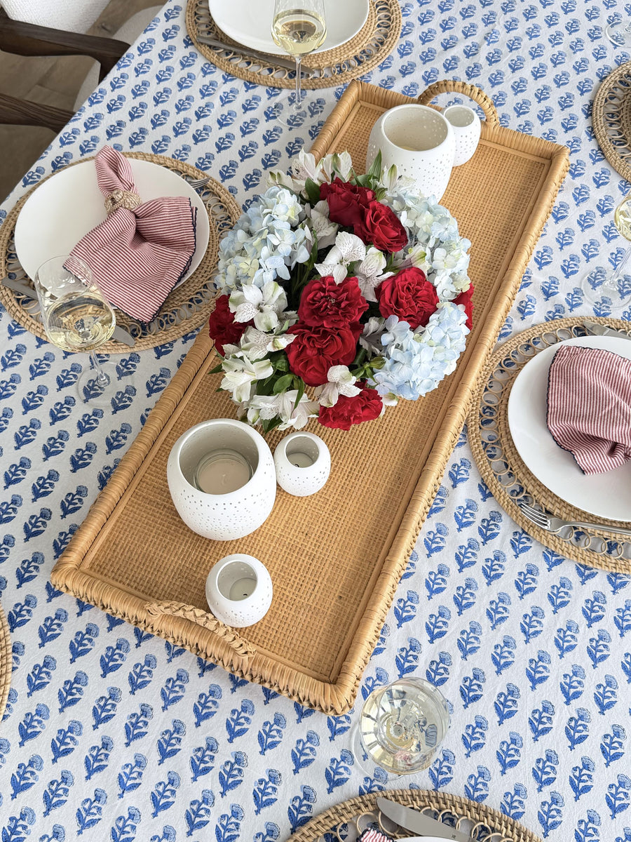 Extra Long Rattan Knotted Serving and Centerpiece Table Tray with Handles, Natural