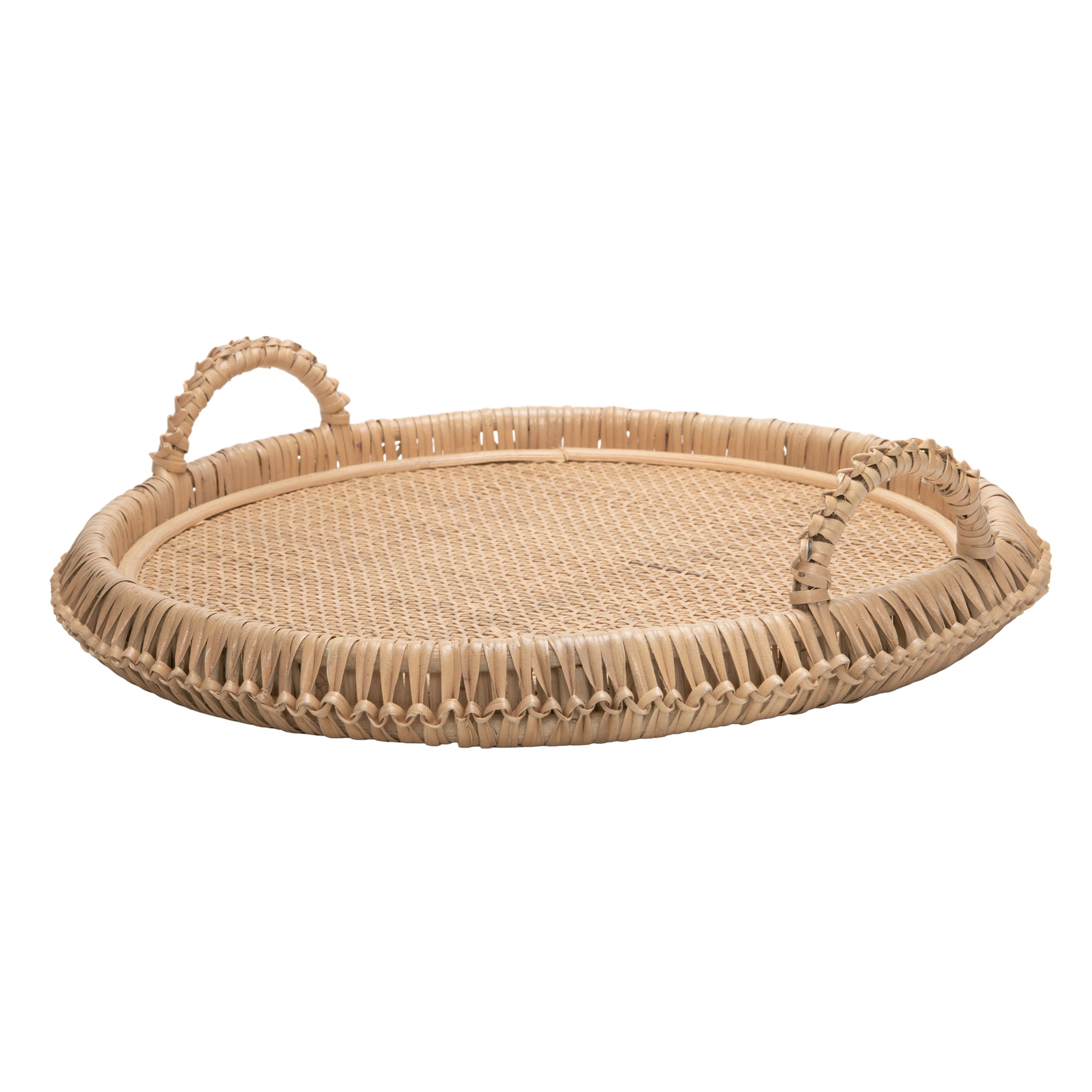 Round Knotted Rattan Serving and Centerpiece Tray, 19 Inches, Natural