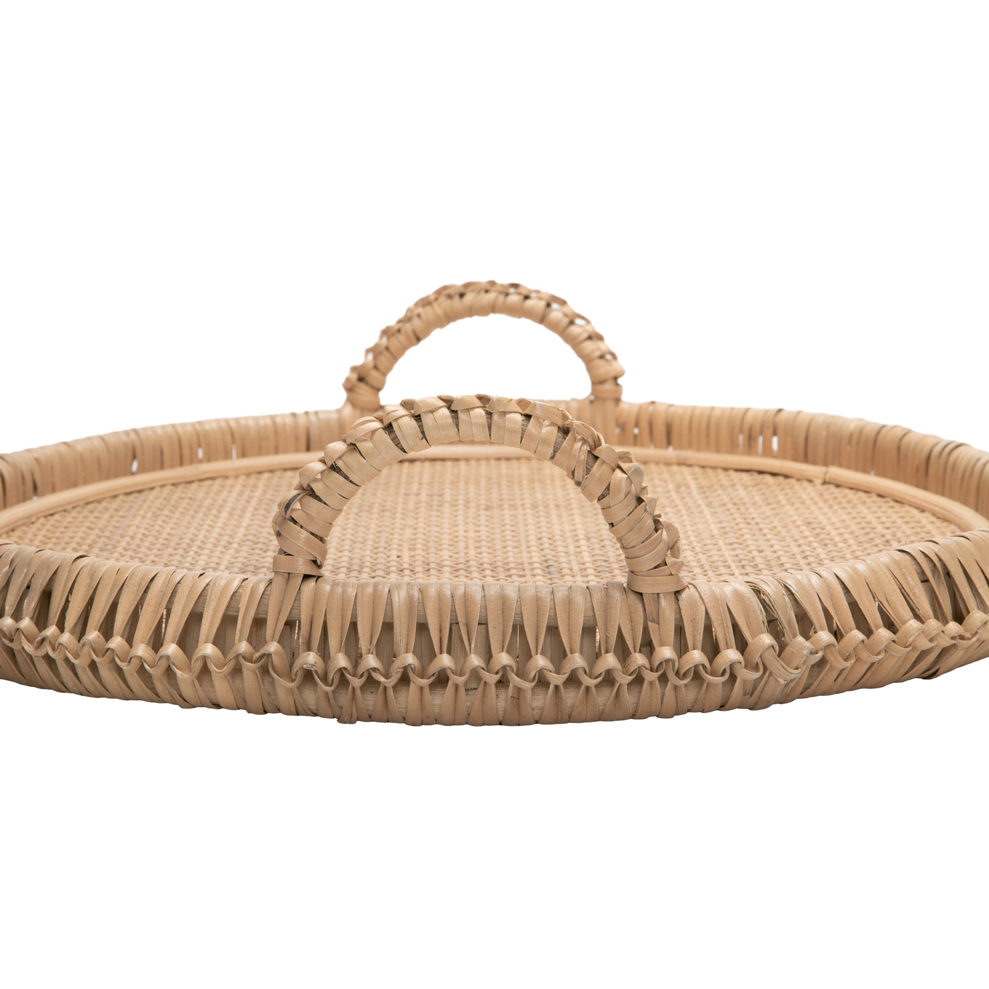 Round Knotted Rattan Serving and Centerpiece Tray, 19 Inches, Natural