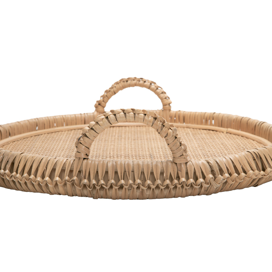 Round Knotted Rattan Serving and Centerpiece Tray, 19 Inches, Natural
