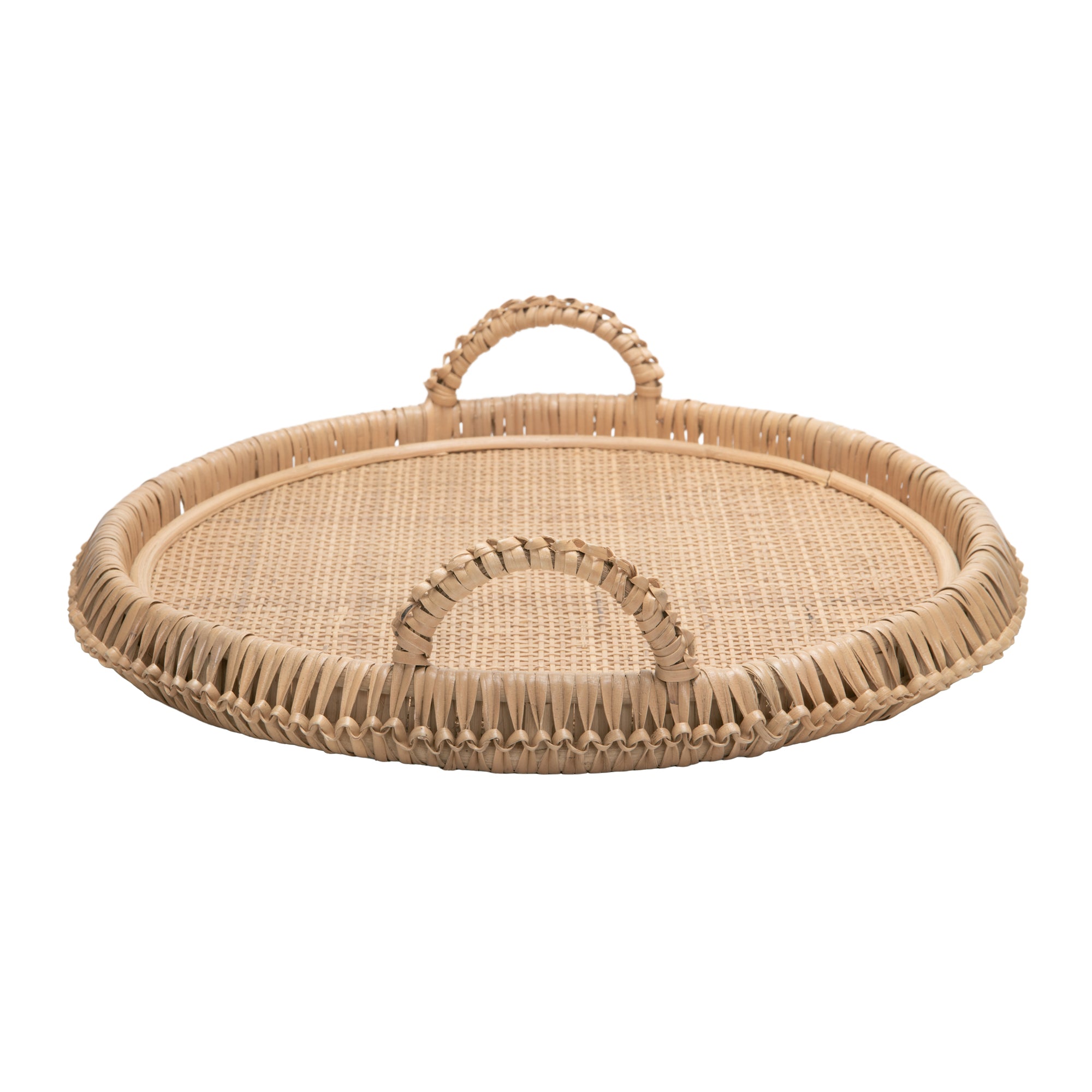 Round Knotted Rattan Serving and Centerpiece Tray, 19 Inches, Natural