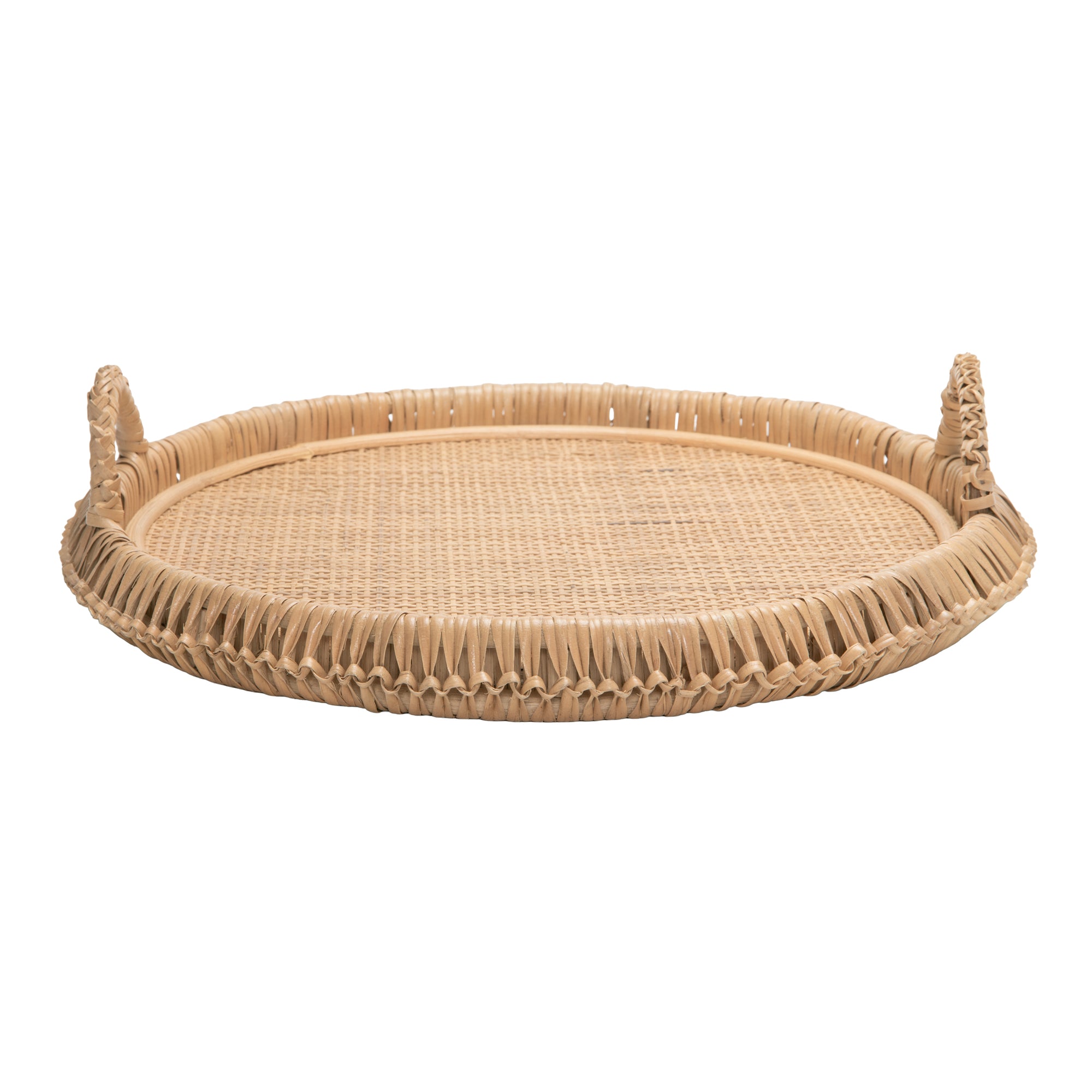 Round Knotted Rattan Serving and Centerpiece Tray, 19 Inches, Natural