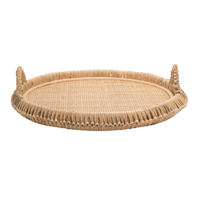 Round Knotted Rattan Serving and Centerpiece Tray, 19 Inches, Natural