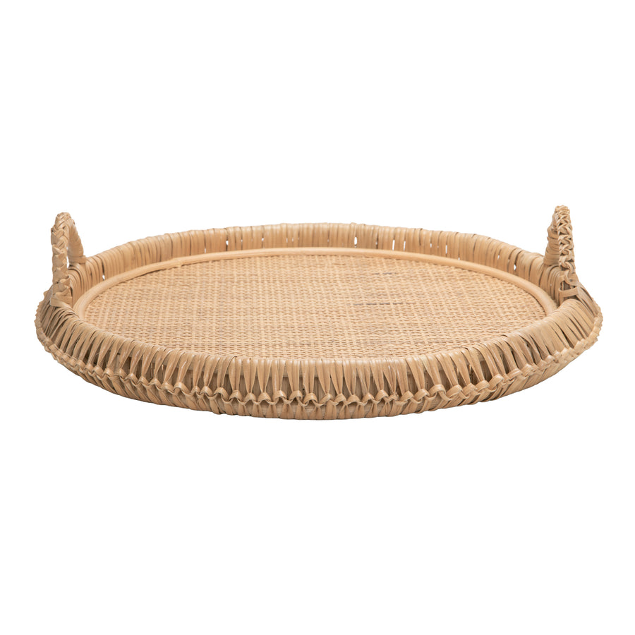 Round Knotted Rattan Serving and Centerpiece Tray, 19 Inches, Natural