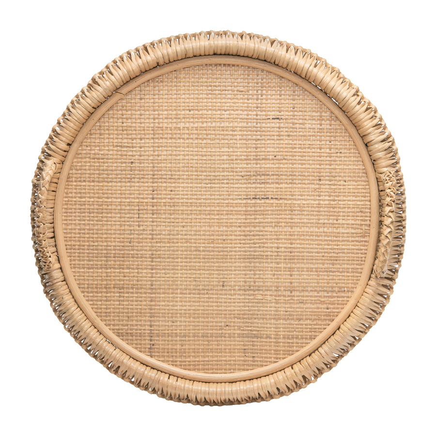 Round Knotted Rattan Serving and Centerpiece Tray, 19 Inches, Natural