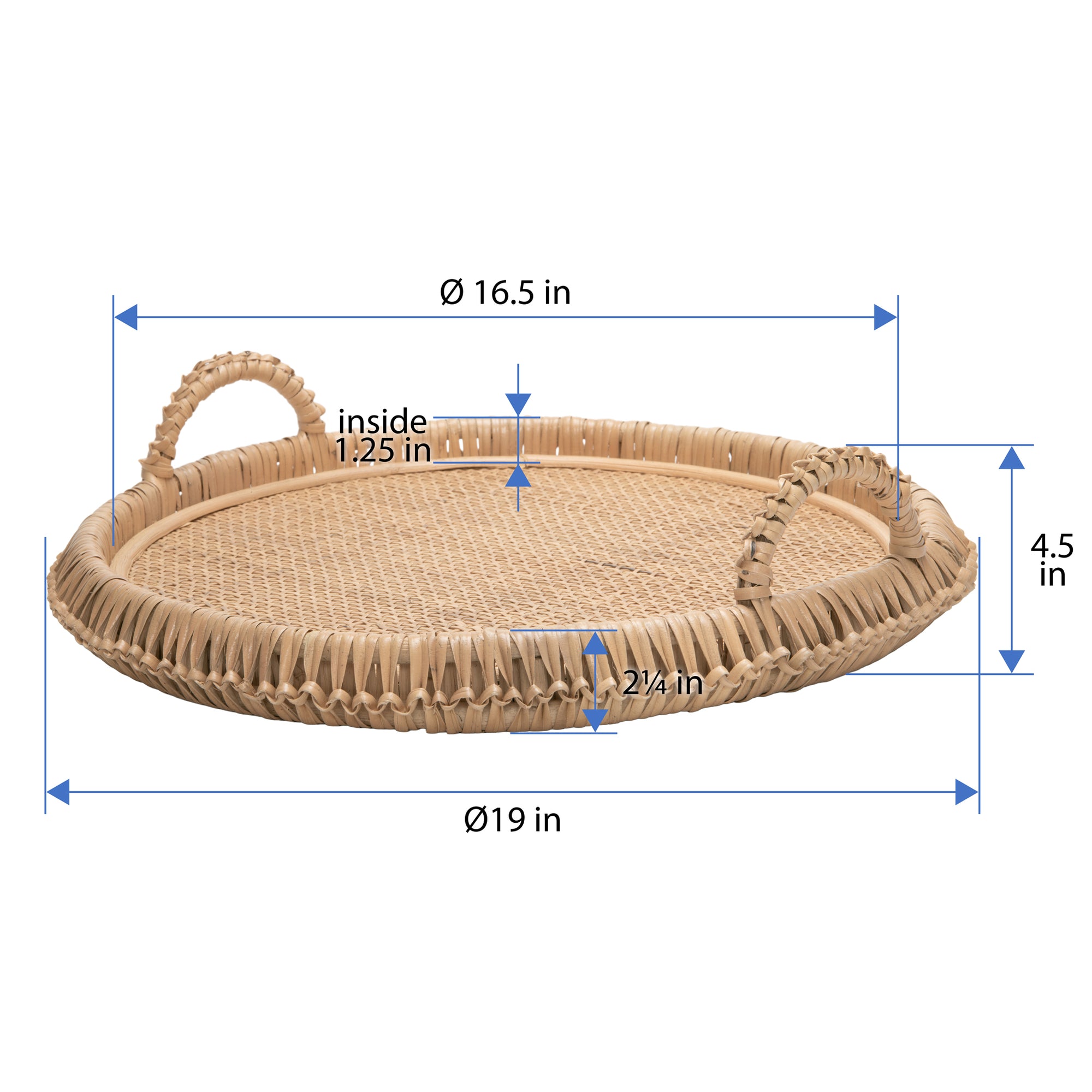 Round Knotted Rattan Serving and Centerpiece Tray, 19 Inches, Natural