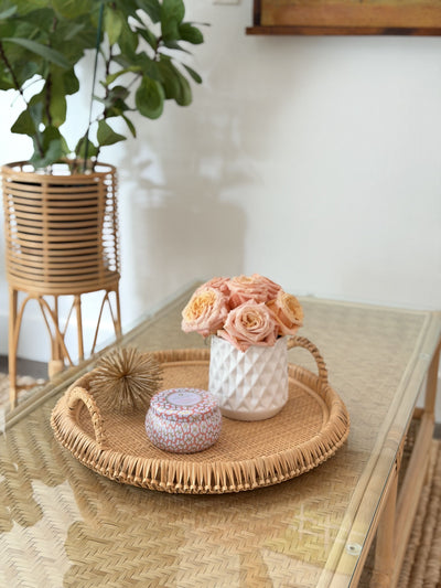 Round Knotted Rattan Serving and Centerpiece Tray, 19 Inches, Natural