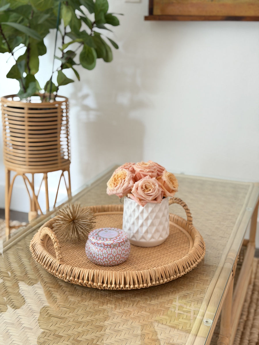 Round Knotted Rattan Serving and Centerpiece Tray, 19 Inches, Natural