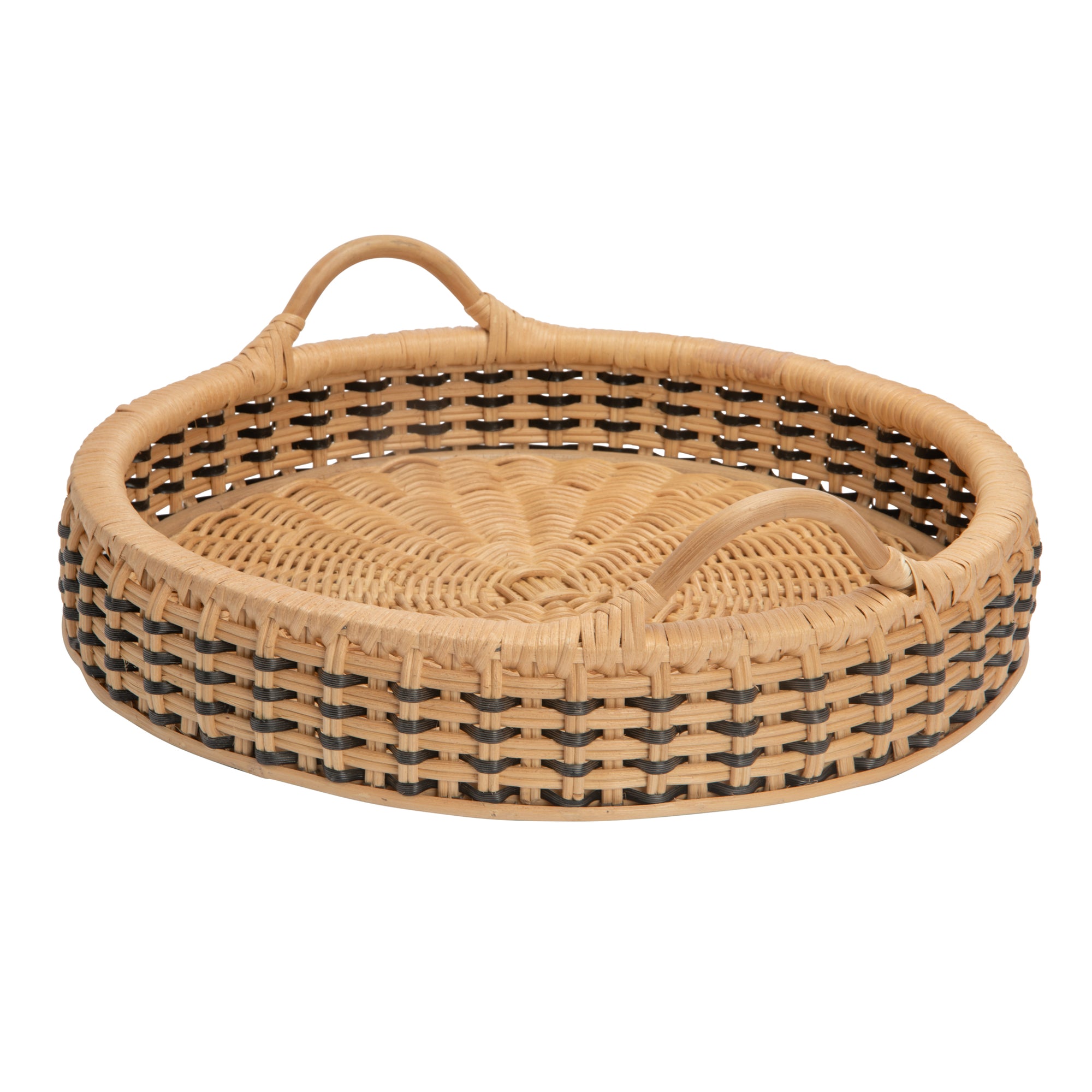 Round Rattan Tray, 18 inches, Natural & Black