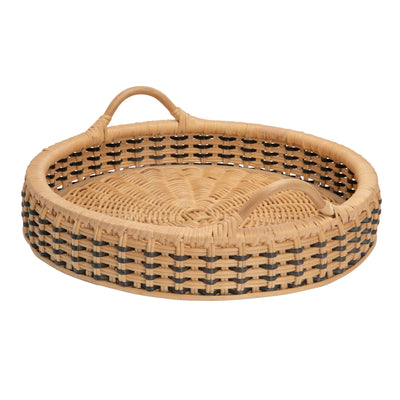 Round Rattan Tray, 18 inches, Natural & Black