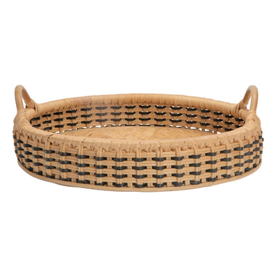 Round Rattan Tray, 18 inches, Natural & Black