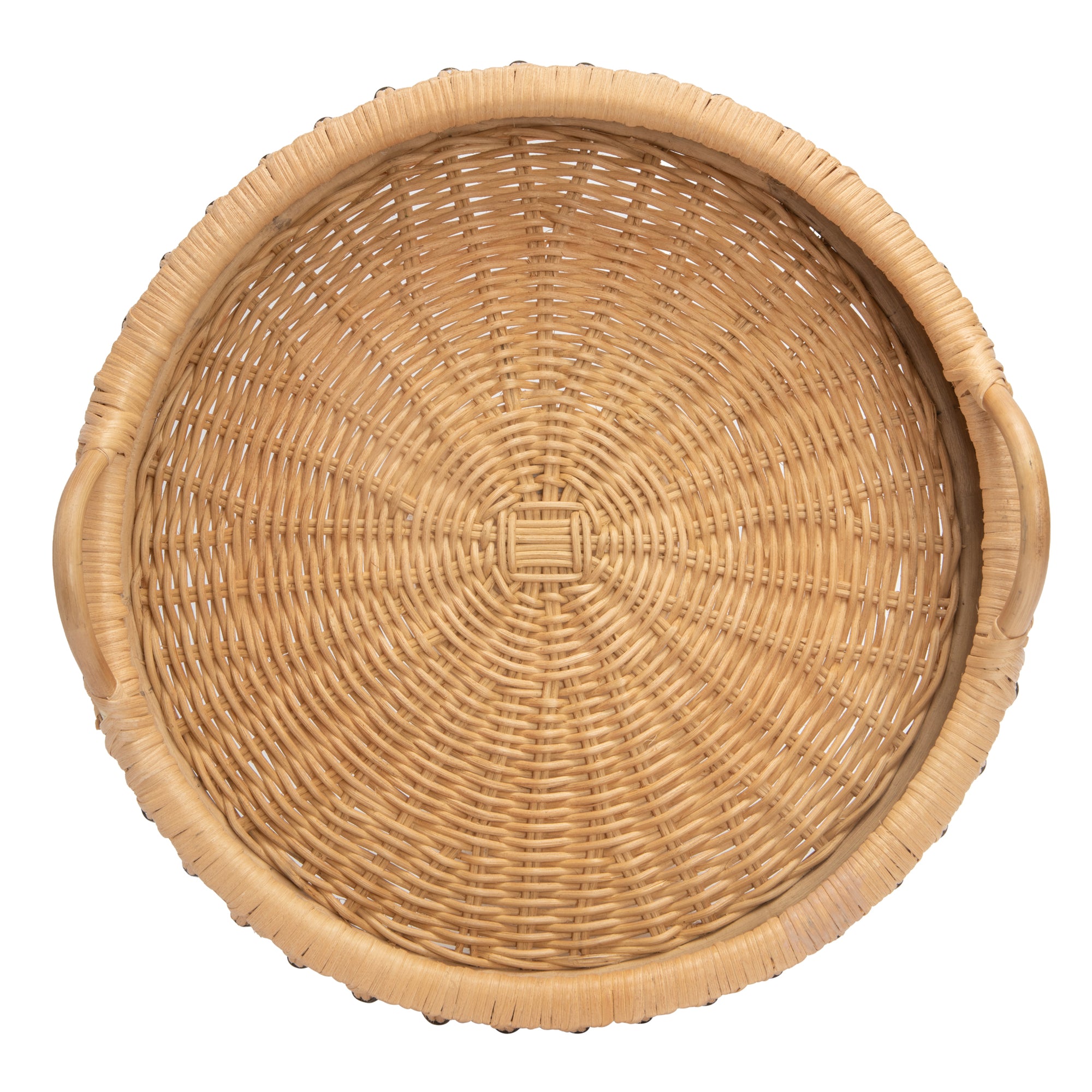 Round Rattan Tray, 18 inches, Natural & Black