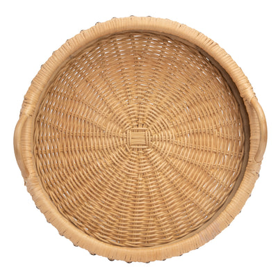 Round Rattan Tray, 18 inches, Natural & Black