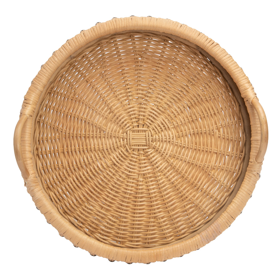 Round Rattan Tray, 18 inches, Natural & Black