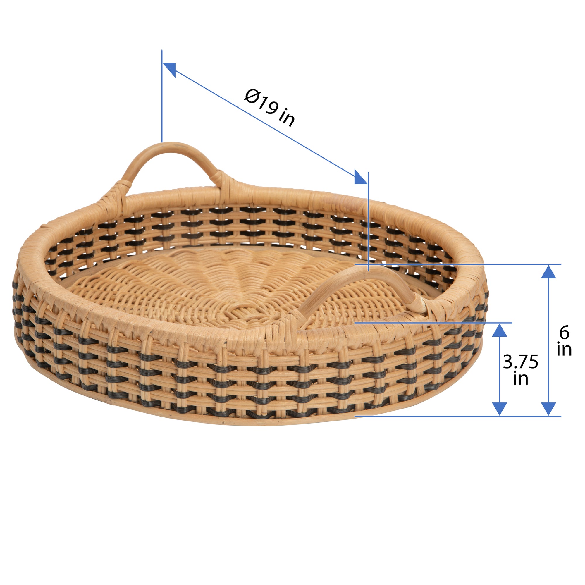 Round Rattan Tray, 18 inches, Natural & Black